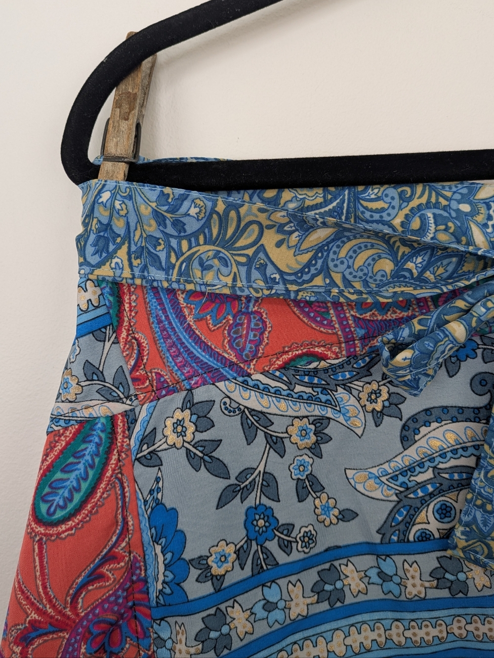 Silk Wrap Tie Patchwork Skirt - Picture 3 of 8